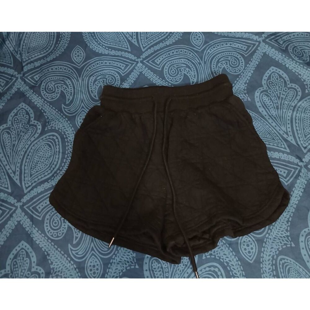 Entro womens small sweat shorts hi waist black quilted drawstring - Picture 3 of 8